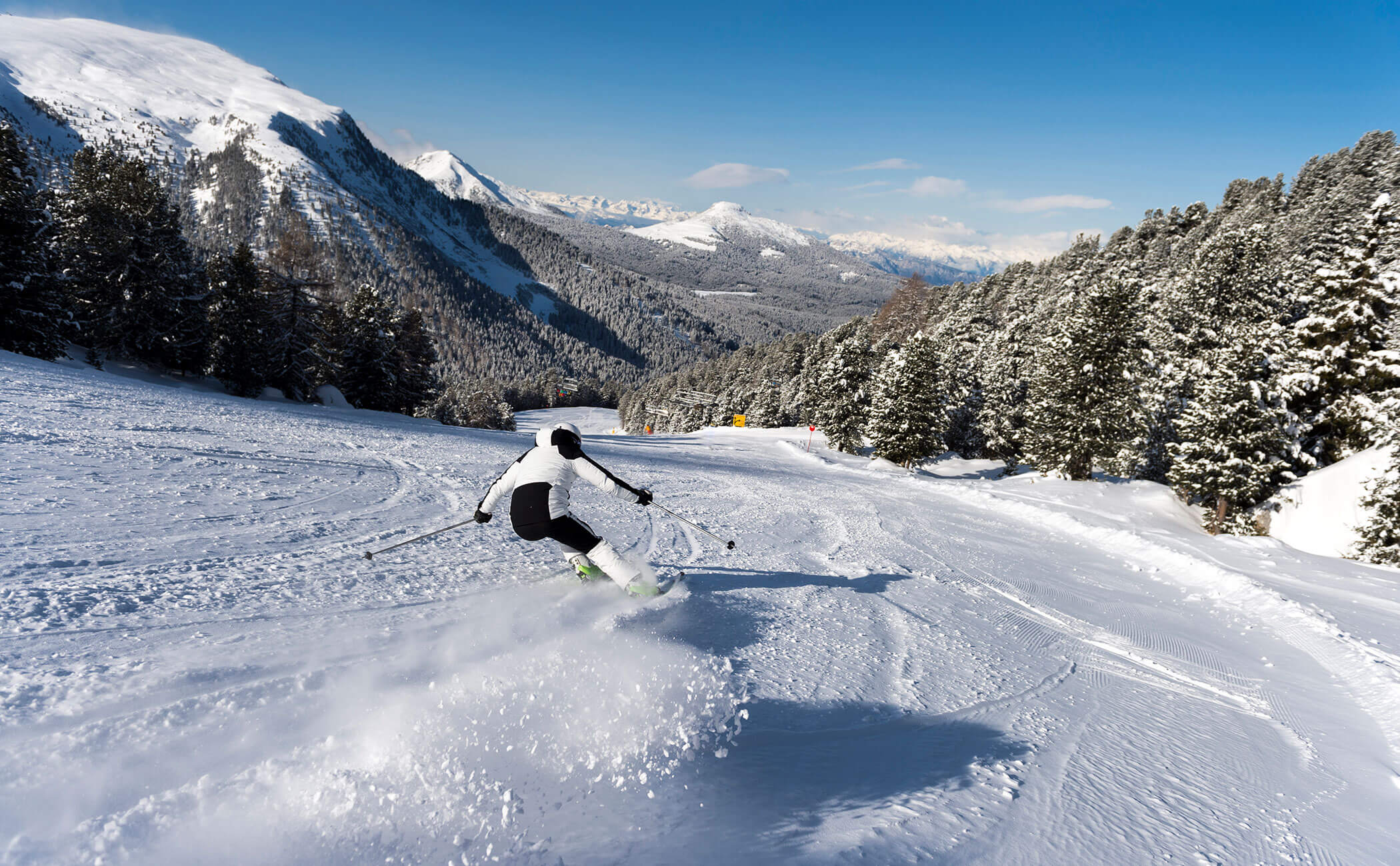 Uno sciatore in pista tra le cime innevate - Vitalhotel Erica